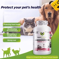 VetriScience Omega ผิวสุขภาพดีน้ำมันปลา3 6 9อาหารเสริมสำหรับสุนัขและแมว90แคปซูล-สนับสนุนสุขภาพผิวสุข