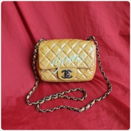 Rare Chanel Classic Mini Flap Mustard Gold Chain Sling Body Bag