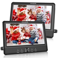 FANGOR 10’’ Dual Car DVD Player Portable Headrest CD Players with 2 Mounting Brackets, 5 Hours Rechargeable, Last Memory, Free Regions, USB/SD Card Reader, AV Out&amp;in ( 1 Player + 1 Screen )