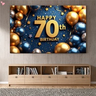 Happy 70th Birthday Banner Decorations for Men, Blue Gold 70 Birthday Backdrop Party Supplies, 70 Ye