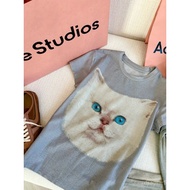 ONEONE2025  | Acne Studio * s Cat Print Light Blue Short Sleeve T-Shirt