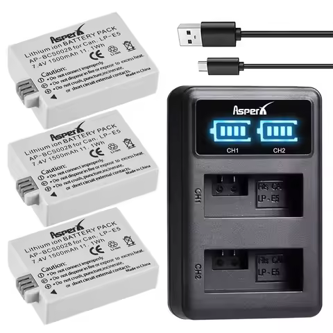1500mAh LP-E5 Batteries LPE5 LP E5 Battery + Charger for Canon EOS 450D 500D 1000D Kiss X3 Kiss F Re