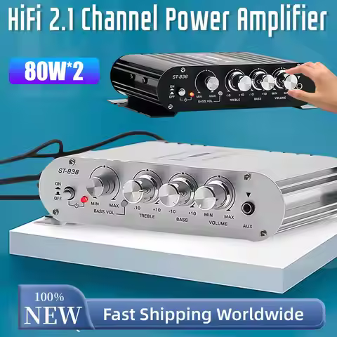 ST-838 HiFi 2.1 Channel Power Amplifier Bass and Treble Adjustment 80W*2 Stereo Bass Sound Amp Subwo