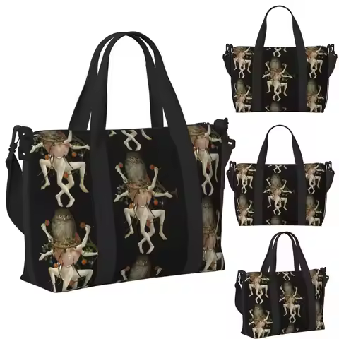 Hieronymus Bosch Dancing Owl Beach Travel Bag Large Capacity Tote Bags for Gym Yoga Women Shopping D