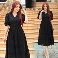 Maxi Dress ผ้าลูกไม้ ฉลุ คอวี แต่งกระดุม M-6XL ชุดสาวอวบ อ้วน ชุดใส่ทำบุญ ลูกไม้ ชุดไปวัด ชุดงานหมั้