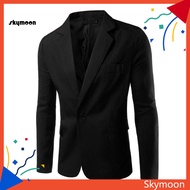 Skym* Men Blazer Single Button Turn-down Collar Formal Plus Size Suit Coat for Work