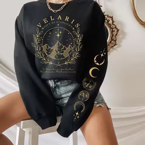 Velaris Sweatshirt with Sleeve Print Shirt ACOTAR Merch Sarah J Maas Sweater City of Starlight Pullo