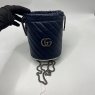 ［已售］Gucci GG Marmont 藍色皮革水桶包