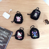 Cartoon Black Soft Universal Earphone Earbuds Mini Storage Zipper Bag with Hook for AirPods Galaxy B
