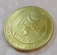 OFFER : 1989 Malaysia Rm5 Sea Games gold color old coin