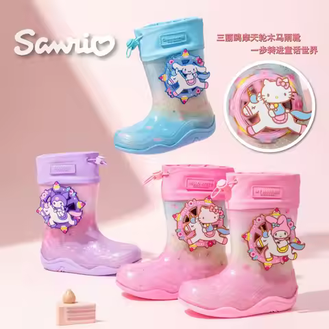 New Original Sanrio cartoon girls Hello Kitty Kuromi Rain boots soft bottom shoes