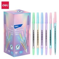 Set of 10 Deli Q6C-BL Pastel Macaron ballpoint pens with blue ink 0.7mm nib, super smooth - Rainbeau