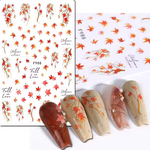 Nail Art 3d Adhesive Sliders Stickers Autumn Winter Xmas Maples Leafs Decals Nail Accessories Decora