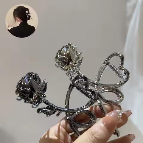VANIKA Woman New Large Metal Rose Floral Hair Claw Crab Ladies Fashion Ponytail Clip Girls Hair Clip