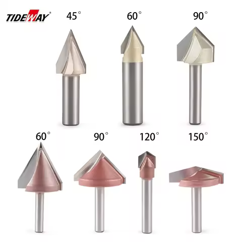 TIDEWAY 6mm 1/4inch 1/2Inch V Bit CNC Carbide End Mill Woodworking Milling Cutter 3D Wood MDF Router