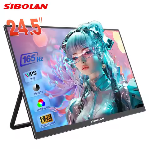 Sibolan 24.5" 2.5K Portable Monitor 165Hz 100% SRGB IPS Built-in Stand Type-C HDMI Laptop Display Ex