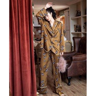 ℗Long Sleeve Silk Pajamas TwoPiece Eye Print Homewear For Women Pajama Super soft  Silk Sleepwear