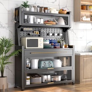 Kitchen Shelf with Door Multi-Layer Floor Standing Storage Cabinet Microwave Oven Dining Side Storage Cabinet Cupboard Home Storage Cabinet