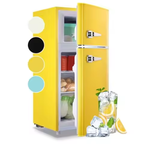 3.5 Cu.ft Small Retro Mini Fridge with Freezer in Yellow for Home Office Dorm RV: Dual Door Design w