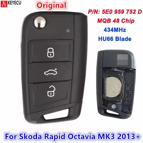 KEYECU Original For Skoda Rapid Octavia MK3 2013+ P/N: 5E0 959 752 D 5E0959752D 434MHz MQB 48 Chip F