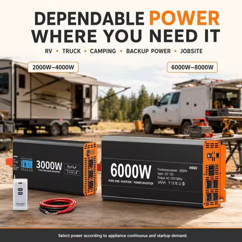 HOULI Pure Sine Wave Power Inverter 12V DC to 120V AC 60Hz for RV Car Truck Solar Off Grid Camping H