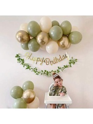 32 Piezas, Estilo Forest Ins, Juego De Cadena De Globos Retro Verde Aguacate Para Cumpleaños, Decoración De Escena De Fiesta Del Primer Año