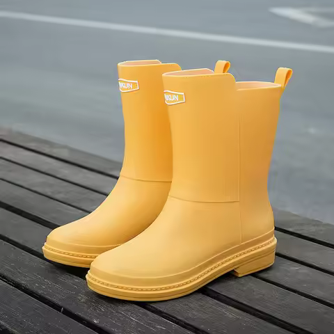 Rubber Shoes for Women Fashion Mid Calf Boots Comfort Waterproof Rain Galoshes Woman Work Garden Gum