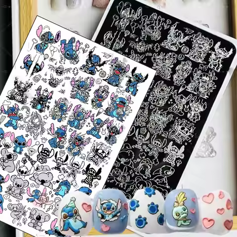 3D Cute Stitch Nail Decals Stamp Plate 14.5X9.8cm Plus Size Lilo Stitch Nail Stamping Plates Y2K Man