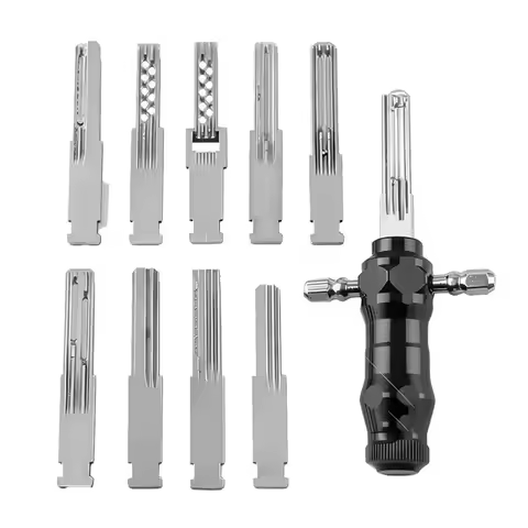 ABSF Tubular Lock Pick Set 9-In-1 Unlocking Tool With Interchangeable Stainless Steel Keys For Locks