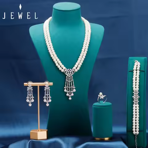 JEWEL Luxury Bride Pearl Zircon Jewelry Off-White Double-Deck for Women Korean Temperament Short Col