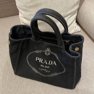 Prada canvas vintage 古董黑色牛仔帆布包(small)