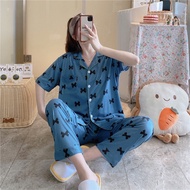 Korean High Quality Cotton Ribbon Short Sleeve Pajama Set Sleepwear For Women Pantulog