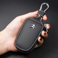Citroen Logo Leather Car Key Holder Wallet Bag Remote Fob Shell Case Cover Smooth Pouch Keychain For