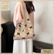 [Virgil.my] 🚚 Shipping from Malaysia 🚚 Women Crochet Grocery Bag Bow Printed Travel Shopping Handbag