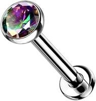 Pierced Owl - 16GA Petite 8mm Barbell Implant Grade Titanium Threadless Push-in 3mm Crystal Flat Bac