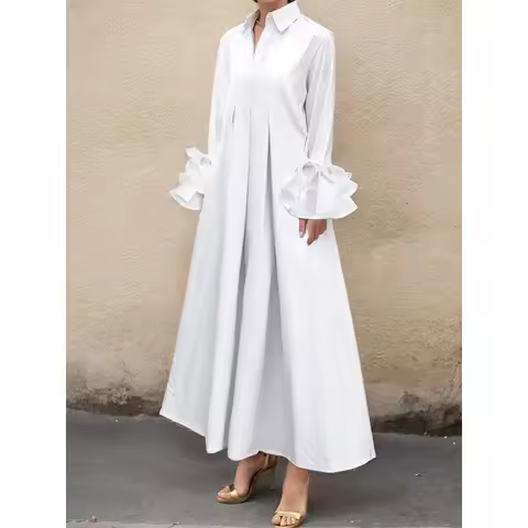 UOOZEE Black White Color Flared Sleeves Pleated Shirts Dress Women 2025 New Spring Fashion Elegant P