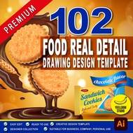 102 FOOD REAL DETAIL DRAWING DESIGN TEMPLATE - AI/VECTOR