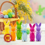 Solid Color Easter Bunny Ornaments With Bow Funny Rabbit Desktop Decoration For Table Bookshelf J7b4