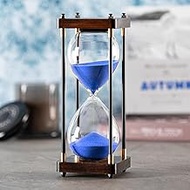 Large Hourglass Timer 60 Minute, Decorative Wooden Sand Timer with Blue Sand, 1 Hour Sand Clock