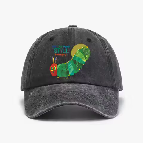 Funny Cartoon Graphic The Very Hungry Caterpillar Printed Washed Baseball Cap Summer Style Casual Co