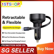 Car Charger 55W PD Retractable Cable For iPhone 15 14 Pro Max 60W USB Type C Car Charger For Samsung