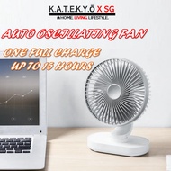 [KATEKYO X SG] Auto Rotatable Table Fan Rechargeable Desk Mini Fan Laptop Cooler Cooling Portable USB Fan