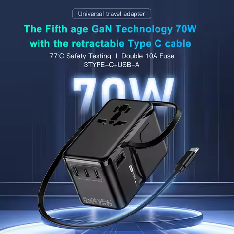 FC&EC PD70W GAN Universal Fast Charger Travel Adapter Converter - World Wide Compatible with USB & T