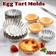 50pcs Egg Tart Mold Set Disposable Aluminum Egg Tart Cookie Pan Mold Nonstick Flower Shape Tart Mold