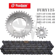 SUNBEN SPROCKET AND CHAIN SET FURY125 428 6HOLES 34T 36T rantai 428