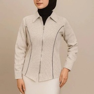 DYFFA Zipper Shirt Salur Fitted Korea Style -02 Atasan wanita dyffa shirt salur fitt body lengan pan