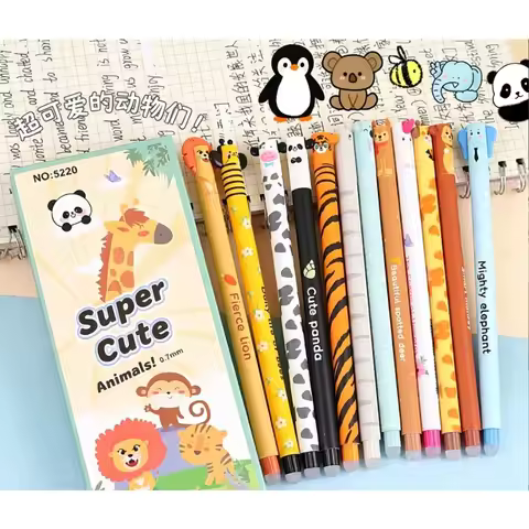 12Pcs new animal Creative Cartoon Animals Erasable Gel Pen Lion Panda 0.7mm Gel Pen for Errors in dr