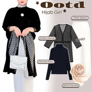 Modern Women's Suit - Mesh Outerwear, Shirt Cuffs, White Span Skirt, Bella Square Hijab - GNK5