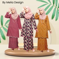 By Melia Design Baju Kurung moden riau Corak Bunga Cotton Premium Lembut Sulam Lace Biku