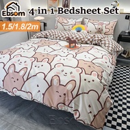 【SG】4 IN 1 Cartoon Bed Sheet Set Cute Bedsheet Set Soft Bedspread Set with Cute Print Quilt Cover
